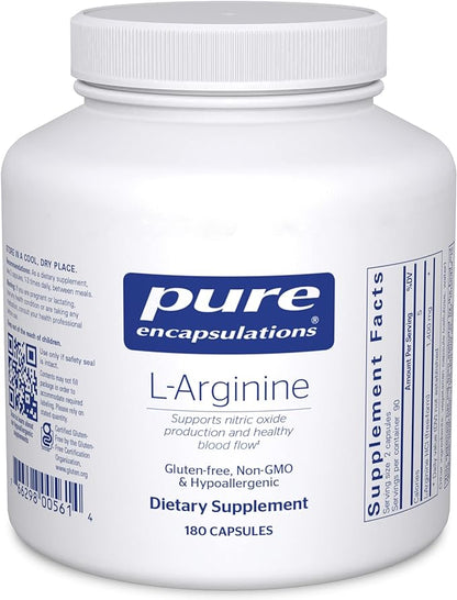 Pure Encapsulations L-Arginine - 1,400 mg - Support Nitric Oxide Production - Heart Health & Blood Flow - Gluten Free & Non-GMO - 180 Capsules