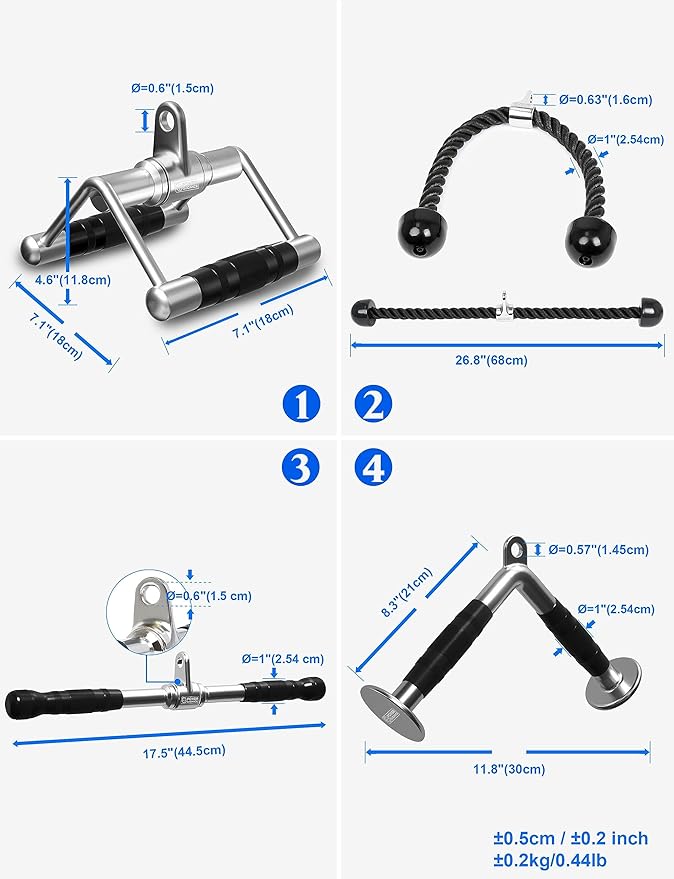 POWER GUIDANCE Triceps Pull Down Attachment, Cable Machine Accessories for Home Gym, LAT Pull Down Attachment Weight Fitness