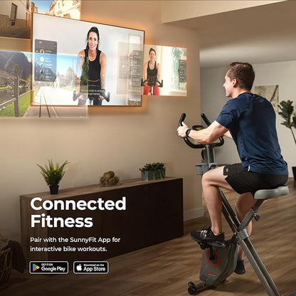 Sunny Health & Fitness Smart Folding X-Bike, Portable Compact Exercise Bike for Indoor Cycling Workout, Home Cardio Training Machine, Free SunnyFit App Bluetooth Connect, Optional Foldable Recumbent