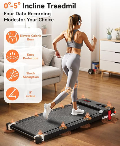 Walking Pad Treadmill, Anylife Incline Walking Pads Under Desk 330lb Capacity, 2.5HP Portable Treadmills for Home, Compact Treadmill Small Running Pad with LED Display, Remote Control
