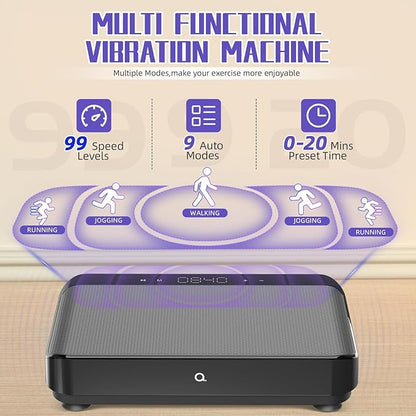 Vibration Plate Exercise Machine with Bluetooth for Lymphatic Drainage – 400lbs Capacity with 9 Preset Modes & 99 Speed Level, Home Gym Equipment for Whole Body Vibrating Workout, Weight Loss & Toning