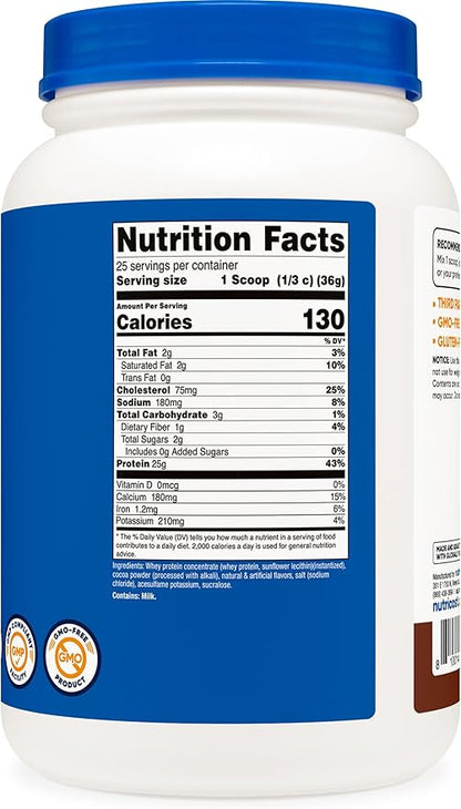 Nutricost Whey Protein Concentrate (Chocolate) 2LBS - Gluten Free & Non-GMO
