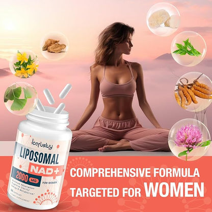 2000MG Liposomal NAD+ for Women, NAD+ Supplement, with Ashwagandha, Maca, Black Cohosh & Ginkgo Biloba, Max Absorption, NAD Plus - Menopause, Cognitive Clarity, Energy, Aging Defense, 180 Capsules