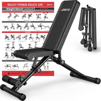 JOROTO MD35 Adjustable Weight Bench 8x4x3x2 Positions- 700 Pounds Load Foldable Strength Training Benches for Full Body Workout Bench Press (With Fast Auto-lock Adjustments)