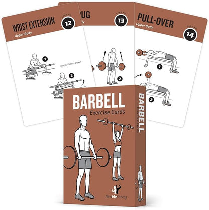 NewMe Fitness Barbell Workout Cards, Instructional Fitness Deck for Women & Men, Beginner Fitness Guide to Training Exercises at Home or Gym 3.5"x5"