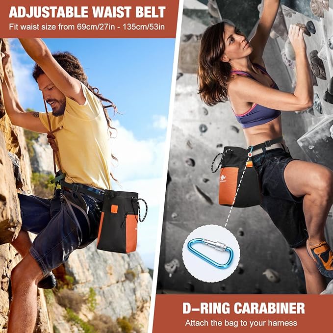 Rhino Valley Chalk Bag for Rock Climbing, No Leak Magnetic Climbing Chalk Bag with Handle, Climbing Chalk Bucket Gear with Adjustable Belt Zipper Pockets for Cross Fit, Weight Lifting