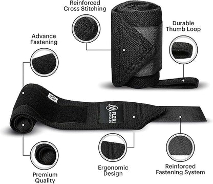 Wrist Wraps for Weightlifting (1 Pair) Heavy-Duty Wrist Straps with Thumb Loops - Adjustable Wrist Support for Powerlifting, Strength Training, Bodybuilding, and Gym Workouts