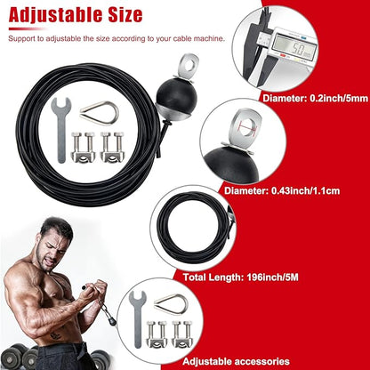 Fitness Pulley Cable 196 Inch, Adjustable Home Gym Cable Replacement for Pulley System, Heavy Duty Fitness Rope Machine Accessories