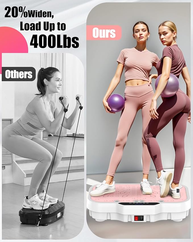 Vibration Plate Exercise Machine, 8000 Vibrations/min Adjustable Fitness Platform, Whole Body Workout Extra Large Size Platform with 400 Lbs Capacity, Bluetooth for Weight Loss, Women & Men