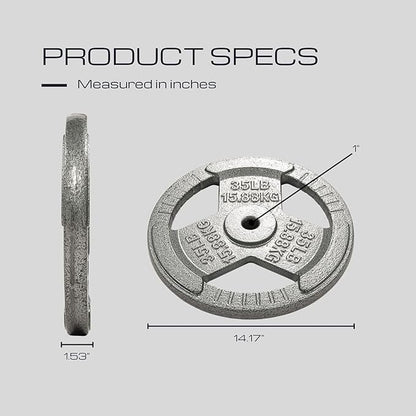 HulkFit 1 inch or 2 inch Cast Iron Weight Plate Set with Multi-Grip Handles and Enamel Coated for Barbells & Strength Training - Grey
