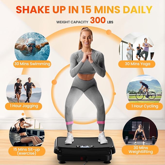 Vibration Plate Exercise Machine: TISSCARE Vibrating Plates for Lymphatic Drainage and Weight Loss, 300Lbs Capacity Full Body Power Shake Workout Platform for Home Cardio Fitness