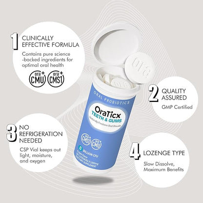 Teeth & Gums Dental Probiotic, Naturally Supports Oral Health and Immunity, Oral robiotics Supplement 8 Billion CFU, Grape Flavor, 30 Lozenges 2-Pack