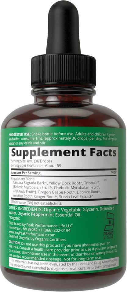 USDA Organic Colon Cleanse Liquid Drops. Vegan, Kosher Colon Cleanser & Detox Supplement with 10+ Super Gentle Herbal Ingredients Including Organic Cascara Sagrada Bark and Organic Yellow Dock Root