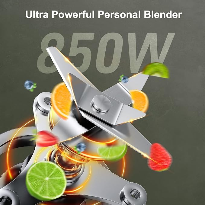 Personal Blender Shakes and Smoothies, 3D 6-leafs, 850W Portable Blender, One-Button Mixer, 2x17oz Personal Blender Bottle, BPA Free Kitchen, baby food, Grinding, Juice