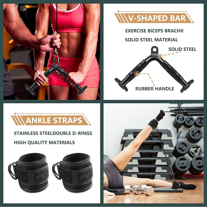 Solid Steel Cable Machine Accessories for Home Gym, Triceps Pull Down Attachment, Cable Attachments for Gym, LAT Pull Down Attachment Weight Fitness