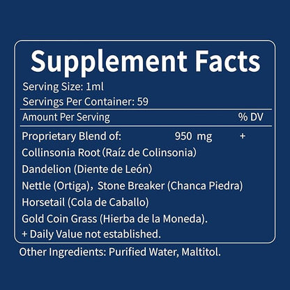Collinsonia (Stone Root) Drops for Urinary Tract Health, Natural Herbal Formula Supplement w/Stone Breaker Chanca Piedra Extract Support Kidney Stones Dissolver & Detox Cleanse. 2oz