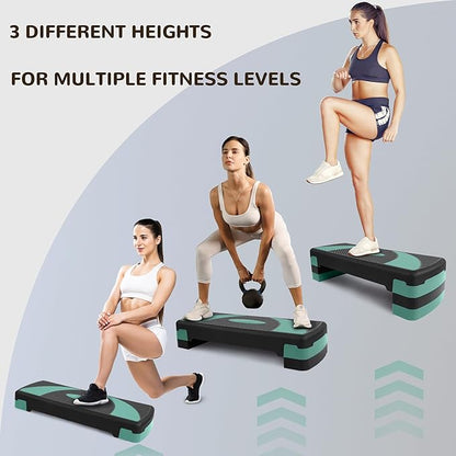 Step Aerobic Platform, Exercise Step with 5 levels Adjustable Height, 4 Stackable Risers, Fitness Training Workout Stepper for Home Gym, Cardio Strength, Multiple Options