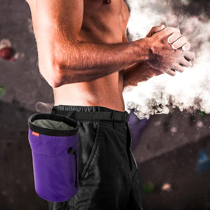 MoKo Rock Climbing Chalk Bag, Bouldering Chalk Pot Bucket with Adjustable Belt & Carabiner Drawstring Climbing Gear