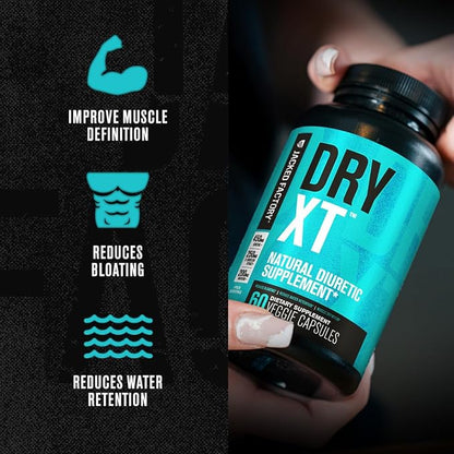 Jacked Factory Dry-XT Diuretic Water Pills - Natural Supplement | Reduces Water Retention & Bloating | Dandelion Root Extract, Potassium, 7 More Powerful Ingredients - 60 Veggie Capsules