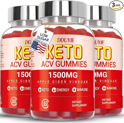 (3 Pack) Keto ACV Gummies Extreme of 1500MG, Gummies, Apple Cider Vinegar Formulated Along with Pomegranate Beet Juice Powder and B12, Vegan and Non GMO, 180 Gummys
