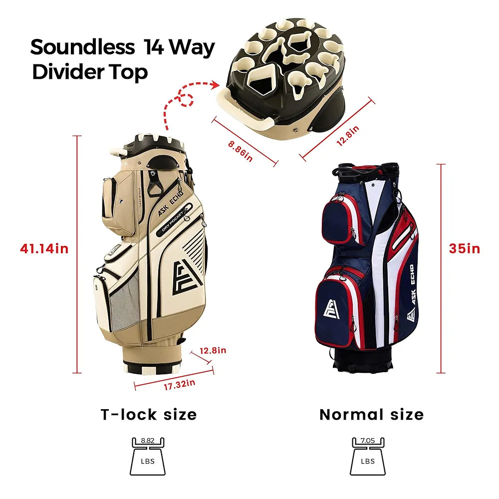 ASK ECHO 2024 T-Lock Golf Cart Bag with 14 Way Organizer Divider Top, Premium Cart Bag with Handles and Rain Cover, for Men