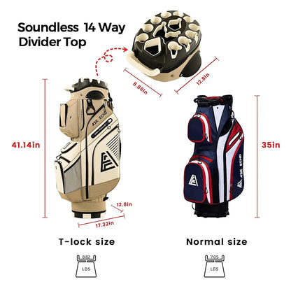 ASK ECHO 2024 T-Lock Golf Cart Bag with 14 Way Organizer Divider Top, Premium Cart Bag with Handles and Rain Cover, for Men