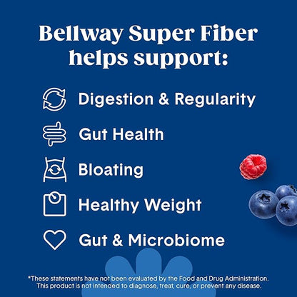 Bellway Super Fiber Powder + Fruit (5 Pack), Sugar Free Organic Psyllium Husk Powder Fiber Supplement for Regularity, Bloating Relief & Gut Health, Non-GMO, Plant-Based, Mixed Berry (250 Servings)