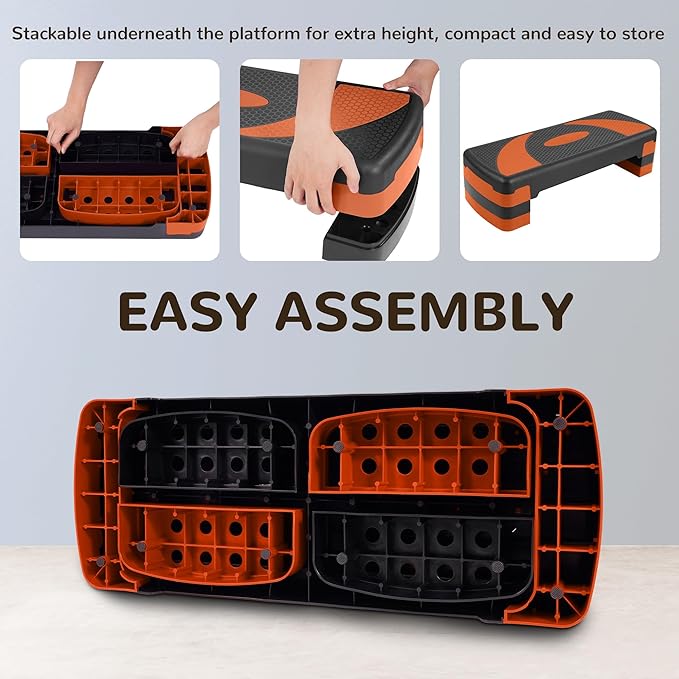 Step Aerobic Platform, Exercise Step with 5 levels Adjustable Height, 4 Stackable Risers, Fitness Training Workout Stepper for Home Gym, Cardio Strength, Multiple Options