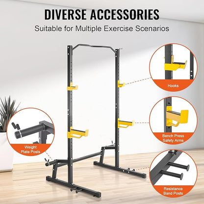 VEVOR Squat Stand - Multi-Functional Power Rack with Pull Up Bar, Hook, and Weight Plate Storage Attachment, Adjustable Power Rack Cage for Home Gym Equipment