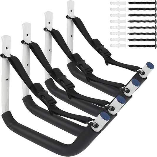 Kayak Storage Rack,Kayak Rack for Garage,Kayak Wall Mount Kayak Wall Rack with Nylon Straps,Heavy Duty Kayak Hanger Kayak Hook Suitable for Kayaks and SUP Paddle Board(4Pack,6 Colors)