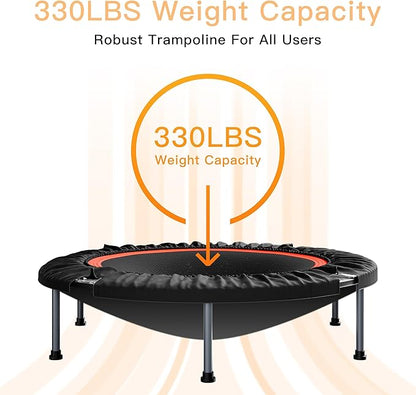 40"/48" Foldable Mini Fitness Rebounder with Adjustable Foam Handle, Max Load 330/440 lbs, Indoor Cardio Exercise Rebounder for Adults