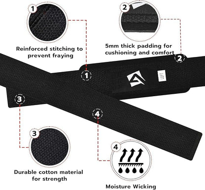 Lifting Wrist Straps for Weightlifting, Powerlifting & Deadlifts – 23” Neoprene Padded Cotton Straps for Strength Training & Gym Workouts - Maximum Grip Support for Men & Women