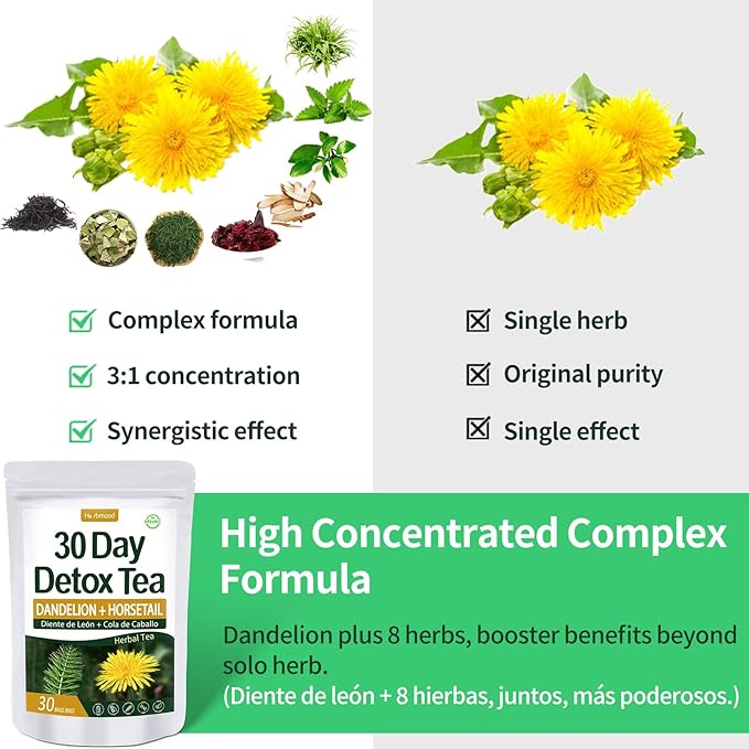 Te de Diente de Leon 30 Day Cleanse Dandelion Tea, Herbmood Natural Herbs Tea Bags para Perder Peso, 30Count (Pack of 2)