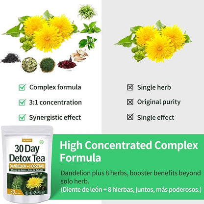 Te de Diente de Leon 30 Day Cleanse Dandelion Tea, Herbmood Natural Herbs Tea Bags para Perder Peso, 30Count (Pack of 2)