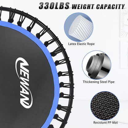 Newan 40"-48" Silent Mini Trampoline Fitness Trampoline Bungee Rebounder Jumping Cardio Trainer Workout for Adults-Max Limit 330lbs