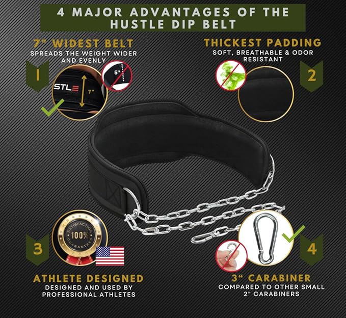 Hustle Athletics Dip Belt For Weightlifting - Weighted