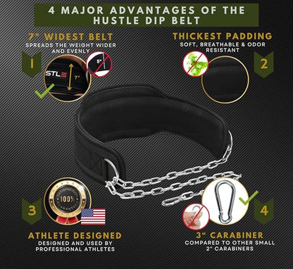 Hustle Athletics Dip Belt For Weightlifting - Weighted