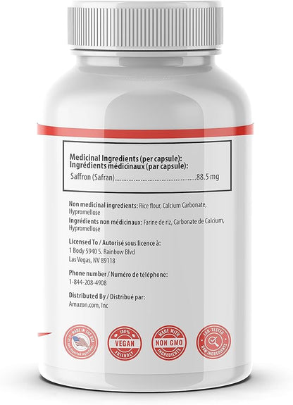 1 Body Saffron Extract 8825 – Antioxidant & Mood Support Saffron Supplement – 88.5 mg of Pure Safranal per Vegetarian Capsule