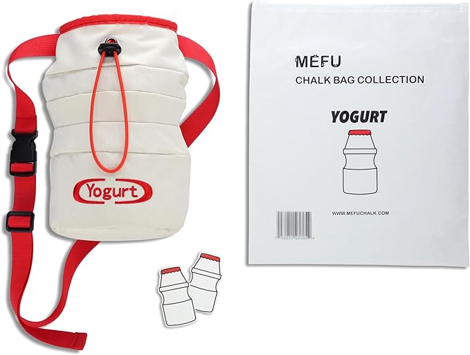 Yogurt Chalk Bag for Rock Climbing, Bouldering, and Weightlifting - Asian-Inspired Design - Premium Chalk Bucket with Quick-Clip Belt, Zipper Pocket, Brush Holder - Great Gift for Climbers