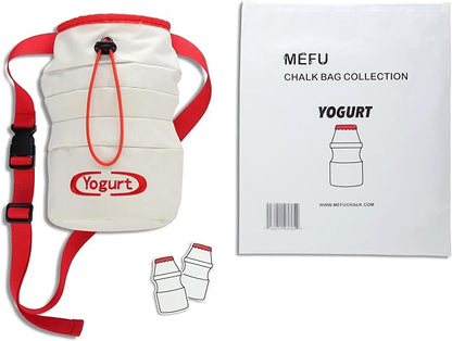 Yogurt Chalk Bag for Rock Climbing, Bouldering, and Weightlifting - Asian-Inspired Design - Premium Chalk Bucket with Quick-Clip Belt, Zipper Pocket, Brush Holder - Great Gift for Climbers