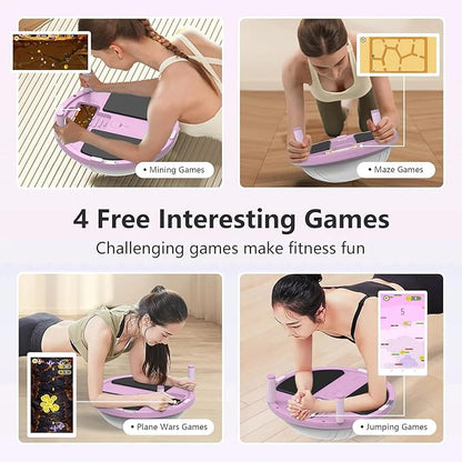 Half Balance Ball Trainer - Balance Ball Trainer with Resistance Bands and Foot Pump,Stability Ball for Exercise, Full-Body Workouts, Home Gym pink
