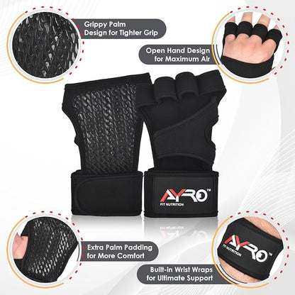 AYRO Ventilated Weightlifting Workout Gloves for Men & Women, Gym Gloves with Built-in Wrist Wraps for Men & Women-Best for Weightlifting, Gym Fitness, Hand Support & Cross Training
