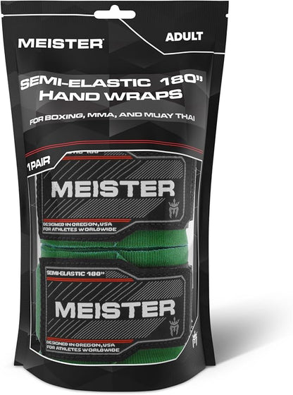 Meister Adult 180" Semi-Elastic Hand Wraps for MMA & Boxing (Pair)