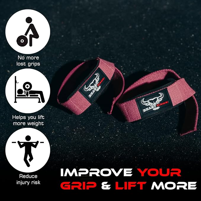 BEAST RAGE Lifting Straps for Weightlifting, Weight Lifting Straps Gym Power Workouts Lifting Wrist Straps Padded Cotton Men Women Support Lifters Deadlift Straps Hard Pull Exercise Straps