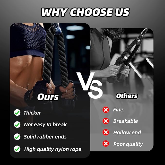 tchrules Universal Tricep Rope Pull Down, 27 Inch Heavy Duty Rope Length, Easy to Grip & Non Slip Cable Workout Exercise Machine Attachment, Suitable for Professional Gyms