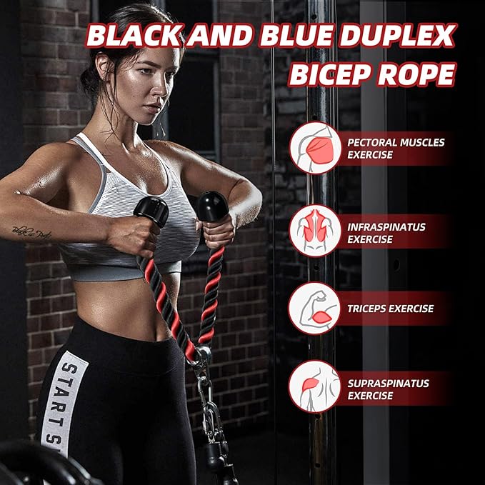 tchrules Universal Tricep Rope Pull Down, 27 Inch Heavy Duty Rope Length, Easy to Grip & Non Slip Cable Workout Exercise Machine Attachment, Suitable for Professional Gyms