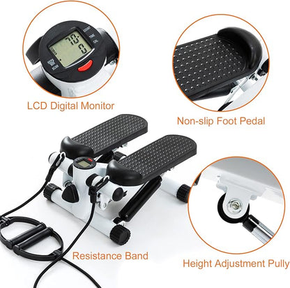 Mini Steppers for Exercise at Home, Stair Stepper with Resistance Bands Mini Stepper with 330LBS Loading Capacity, Hydraulic Fitness Stepper with LCD Monitor, Full Body Cardio Equipment