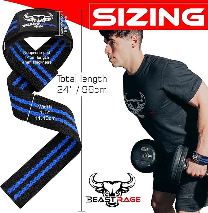 BEAST RAGE Lifting Straps for Weightlifting, Weight Lifting Straps Gym Power Workouts Lifting Wrist Straps Padded Cotton Men Women Support Lifters Deadlift Straps Hard Pull Exercise Straps