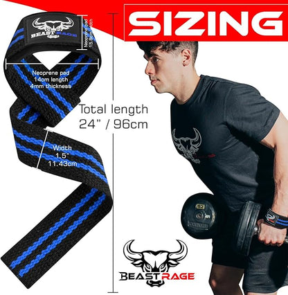 BEAST RAGE Lifting Straps for Weightlifting, Weight Lifting Straps Gym Power Workouts Lifting Wrist Straps Padded Cotton Men Women Support Lifters Deadlift Straps Hard Pull Exercise Straps