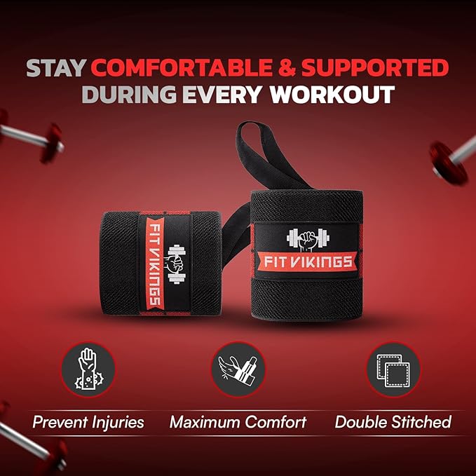 Gym Wrist Wraps for Weightlifting - Professional 18" Wrist Support for Crossfit, Gym, Weight Lifting, Powerlifting - Pull Up Hand Wraps for Strength Training - Weightlifting Accessories